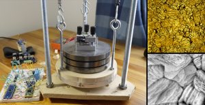 DIY home built scanning tunneling microscope microscope. Showing scans of gold on the right. Photos from Dan Berard